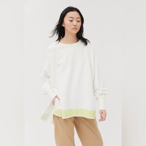 UO Murray Crew Neck Tunic Sweater - White & Yellow Terry Fleece Top